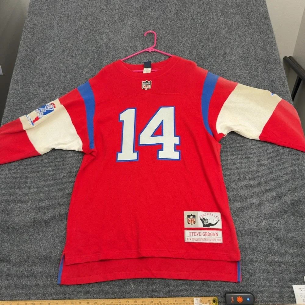 New England Patriots Reebok Jersey L Red Cotton Steve Grogan Heavyweight Vintage